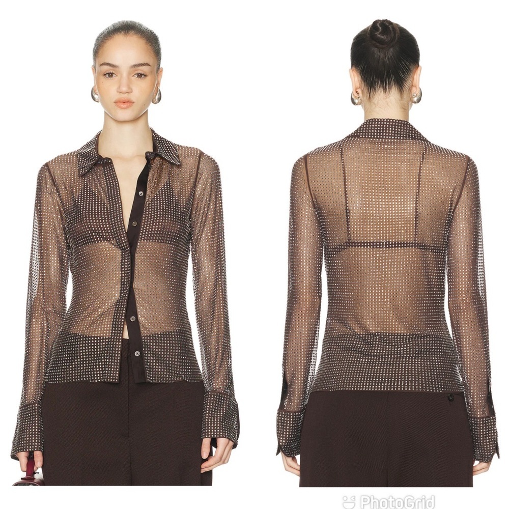 Monse Crystal Embellished Button-Up Shirt in Teak/ Silver New with Tags! - Picture 2 of 12